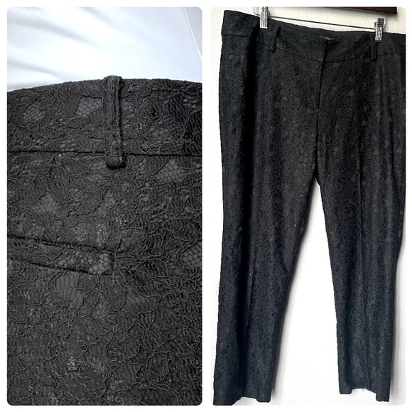 Ann Taylor Pants - Ann Taylor elegant laced black pants straight leg EUC